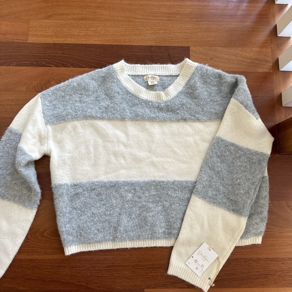 Jessica Simpson Stripped Sweater in Gray and White